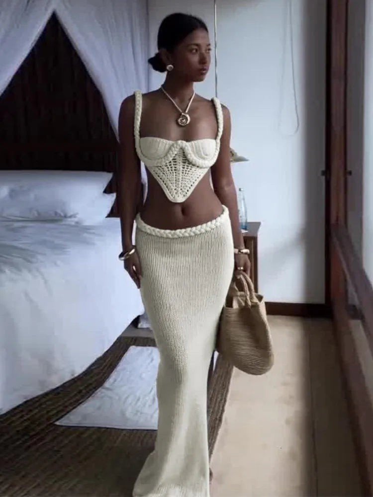 Lizda Knit Skirt Set White