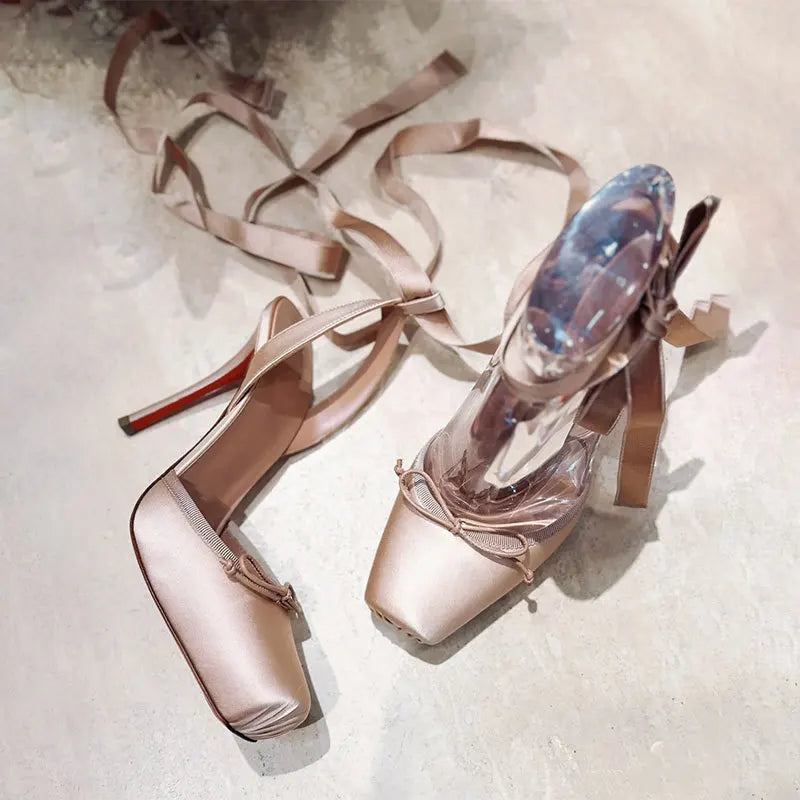 Satin Bow Ballet High Heels