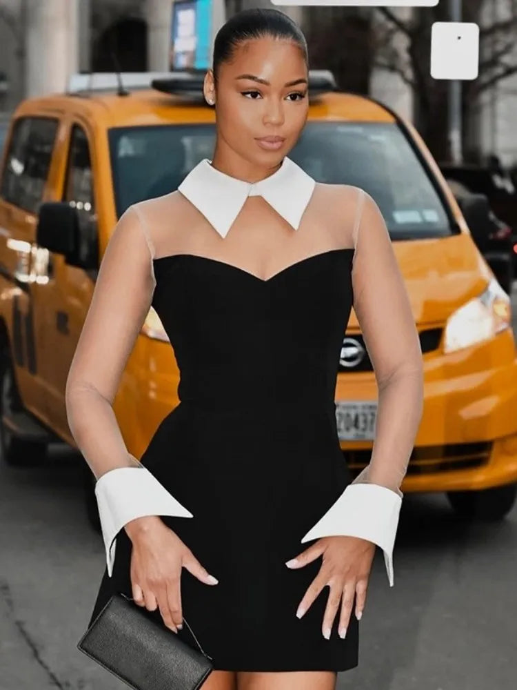 White Collar Mini Dress Black