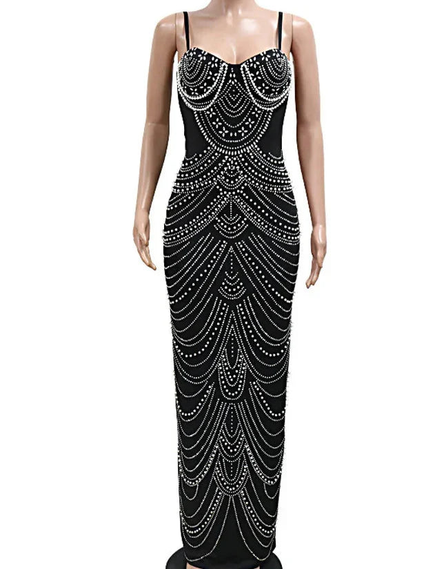 A Pearl Rhinestone Maxi Dress