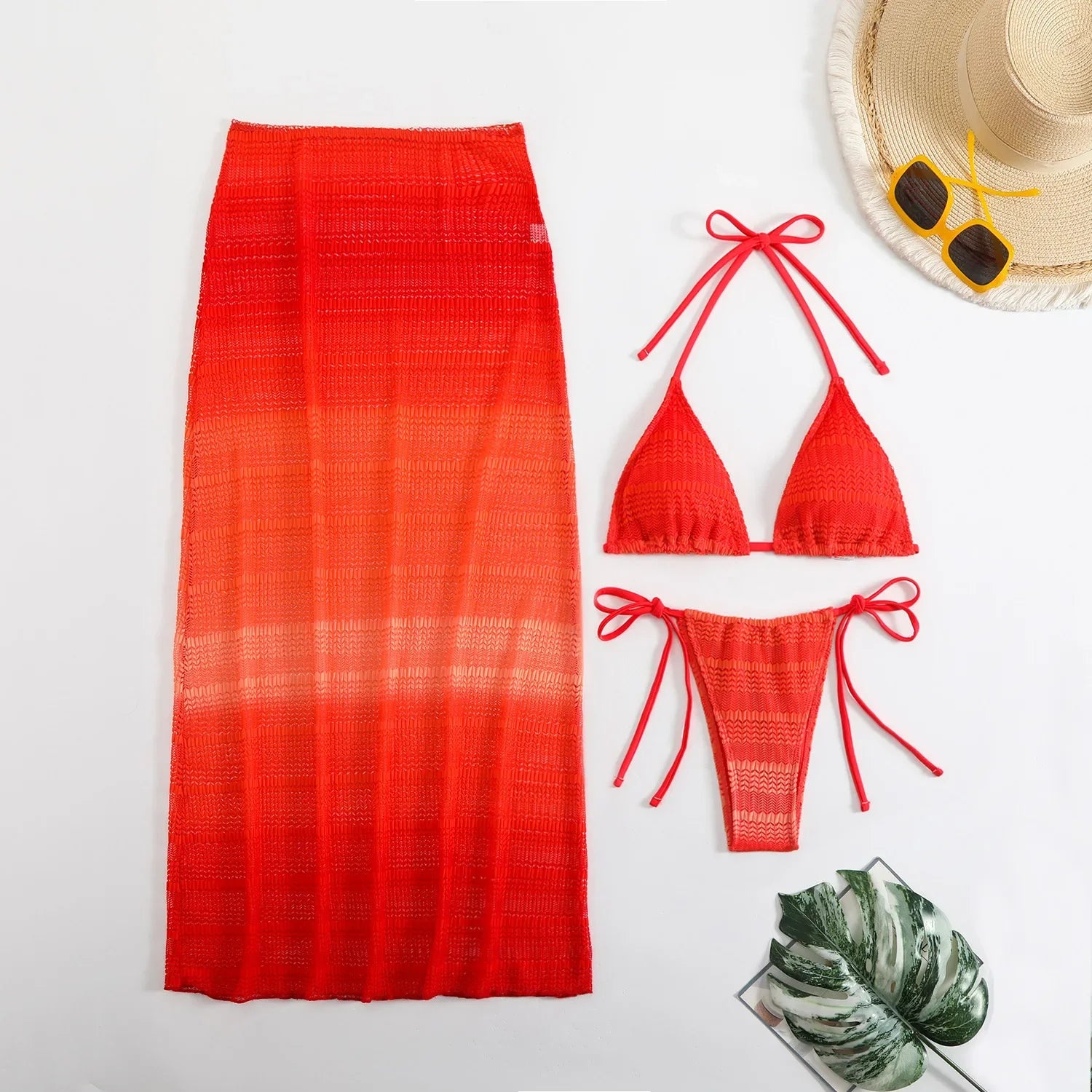 Gradient Mesh Skirt Bikini Set
