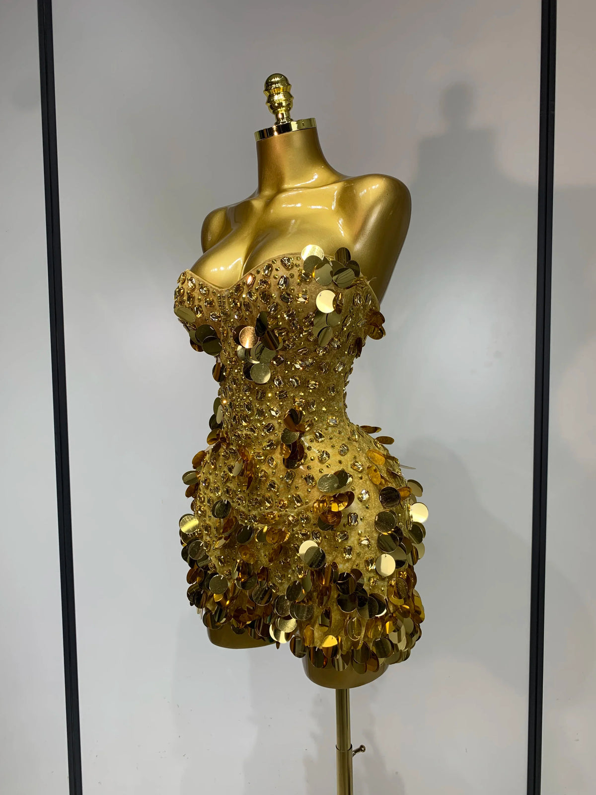Gold Rhinestone Sequins Mini Dress