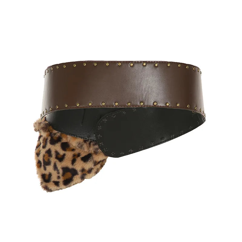 Leopard Fur Heart Leather Buckle Belt