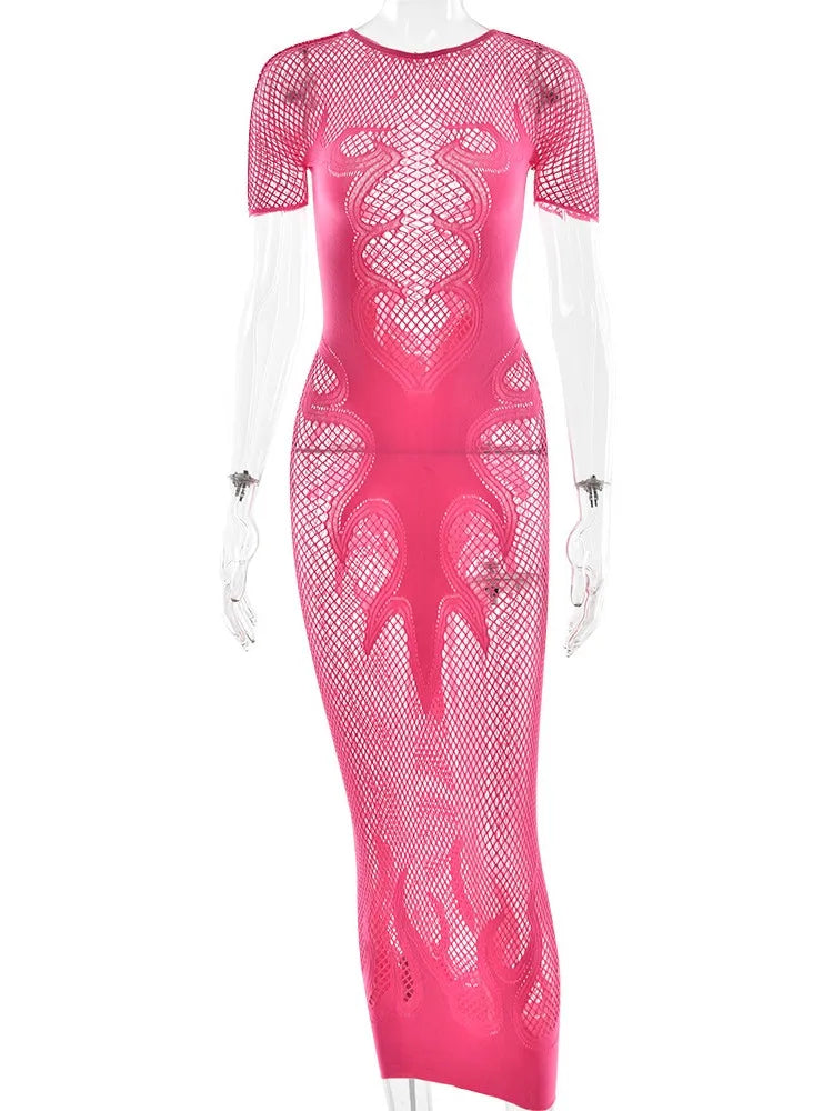 Flaming Hot Mesh Dress Rose Red One Size