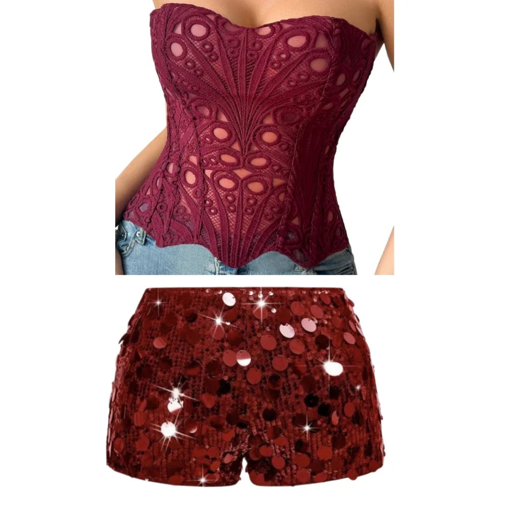 Lory Corset Sequin Short Set