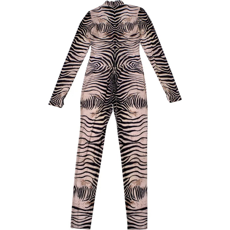 Zebra Print Mesh Jumpsuit