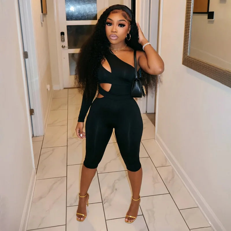 One Shoulder Cutout Capri Jumpsuit