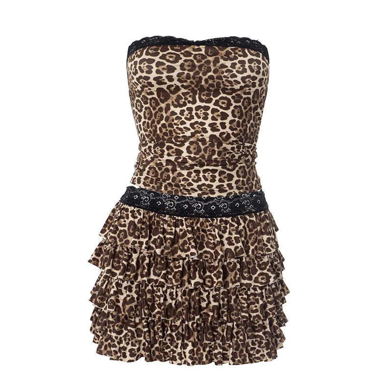 Leopard Tiered Ruffle Skirt Set