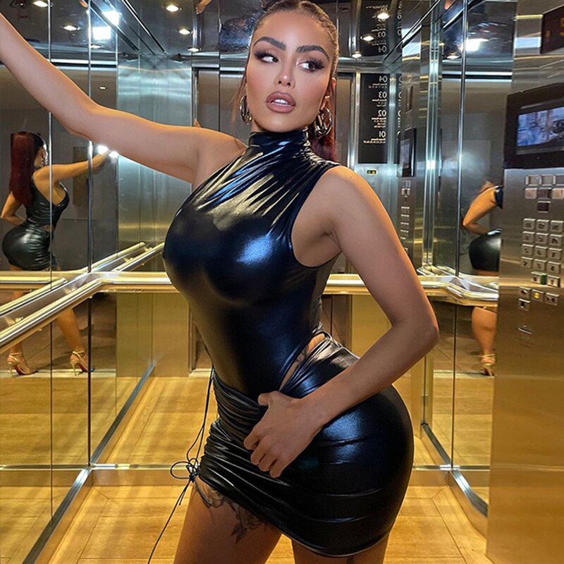 Shiny Two Piece Matching Set Black