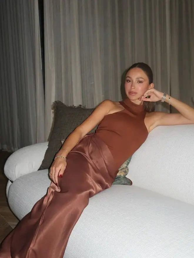 Tori Satin Maxi Dress Coffee