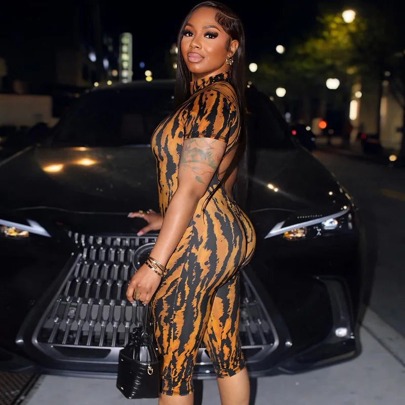 Zebra Print Mock Neck Capri Jumpsuit