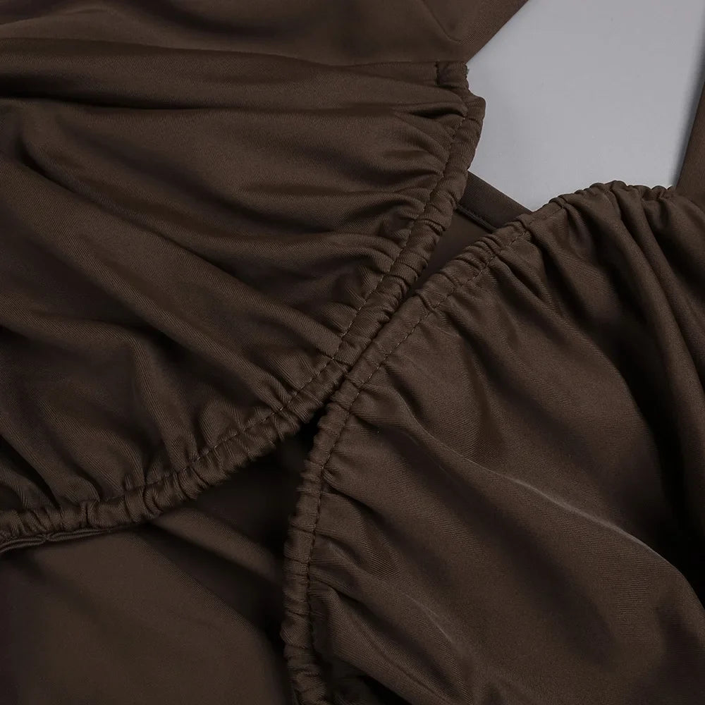 Brown Ruched Maxi Dress