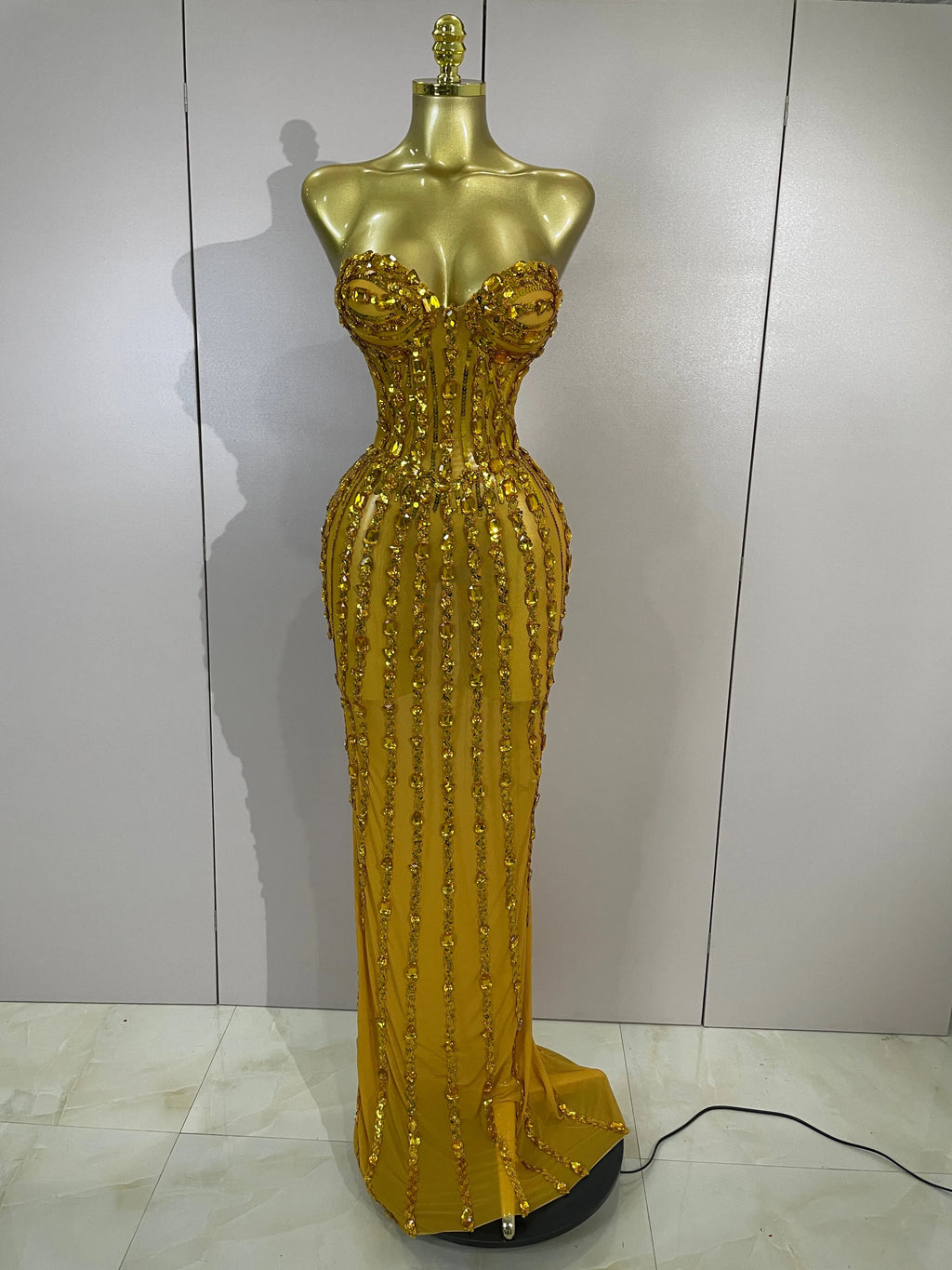 Golden Mesh Maxi Dress