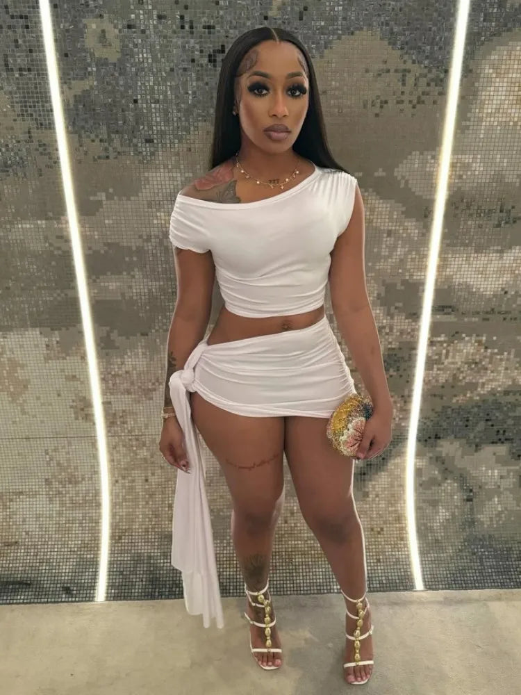 Luanda Pleated Mini Skirt Set White