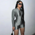 Long Sleeves Shiny Playsuit Gray