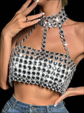 Diamonds Bustier Sequin Crop Top Silver One Size