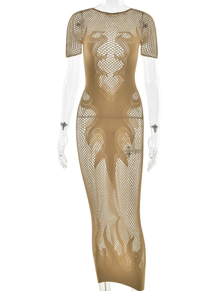 Flaming Hot Mesh Dress Creamy White One Size