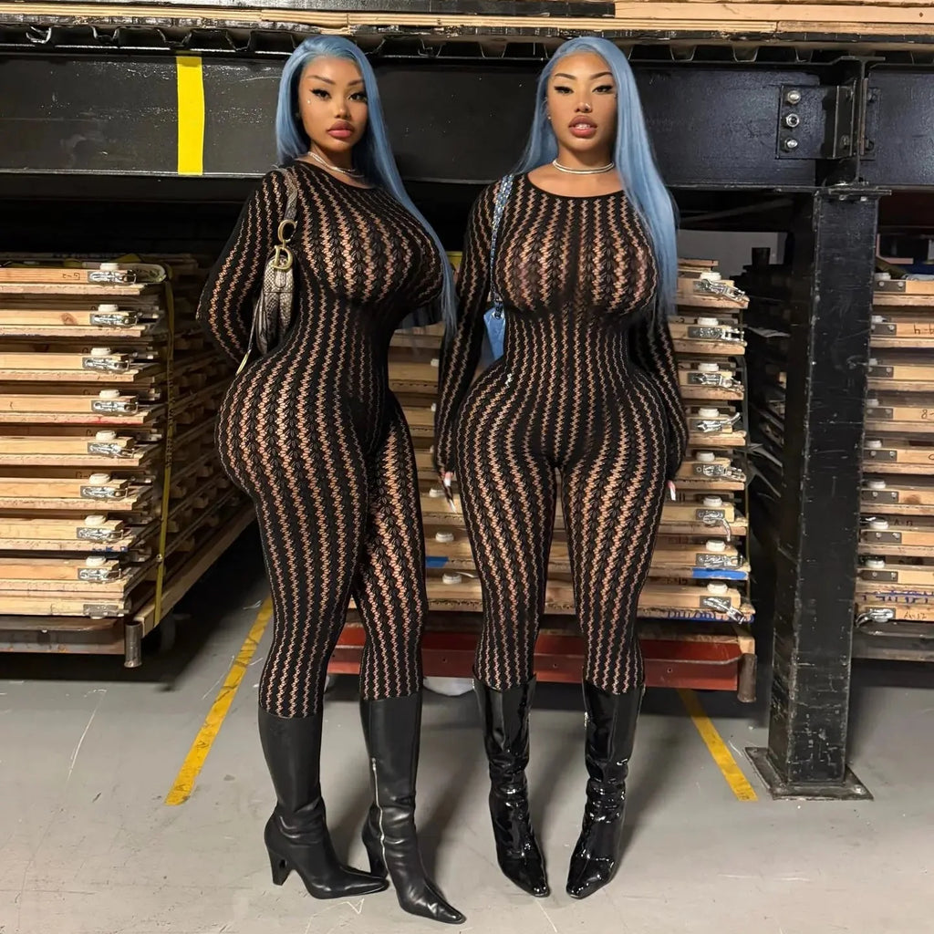 Hollow Stripe Jumpsuit