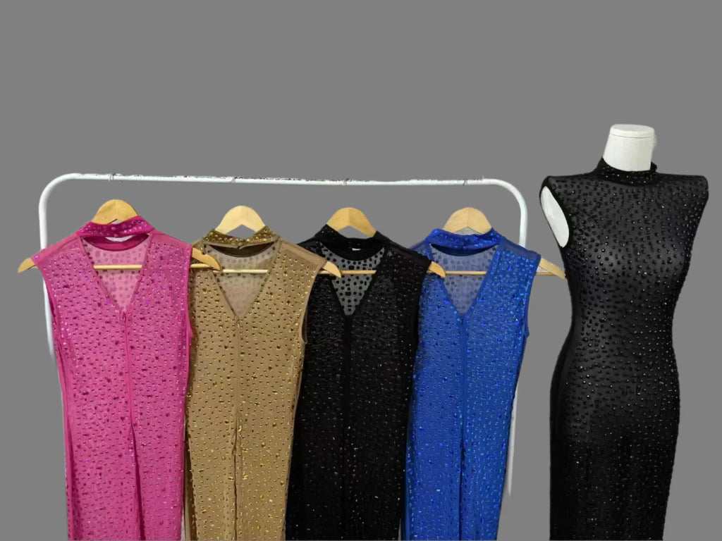 Hot Rhinestone Bodycon Maxi Dress