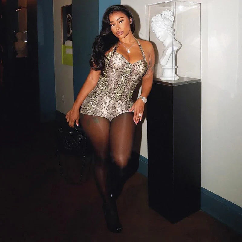 Snake Print Halter Shorts Set