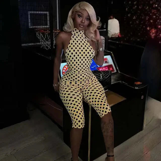 Polka Dot Mock Neck Jumpsuit