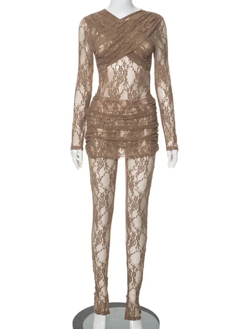 Alisha Lace Jumpsuit Set Brown
