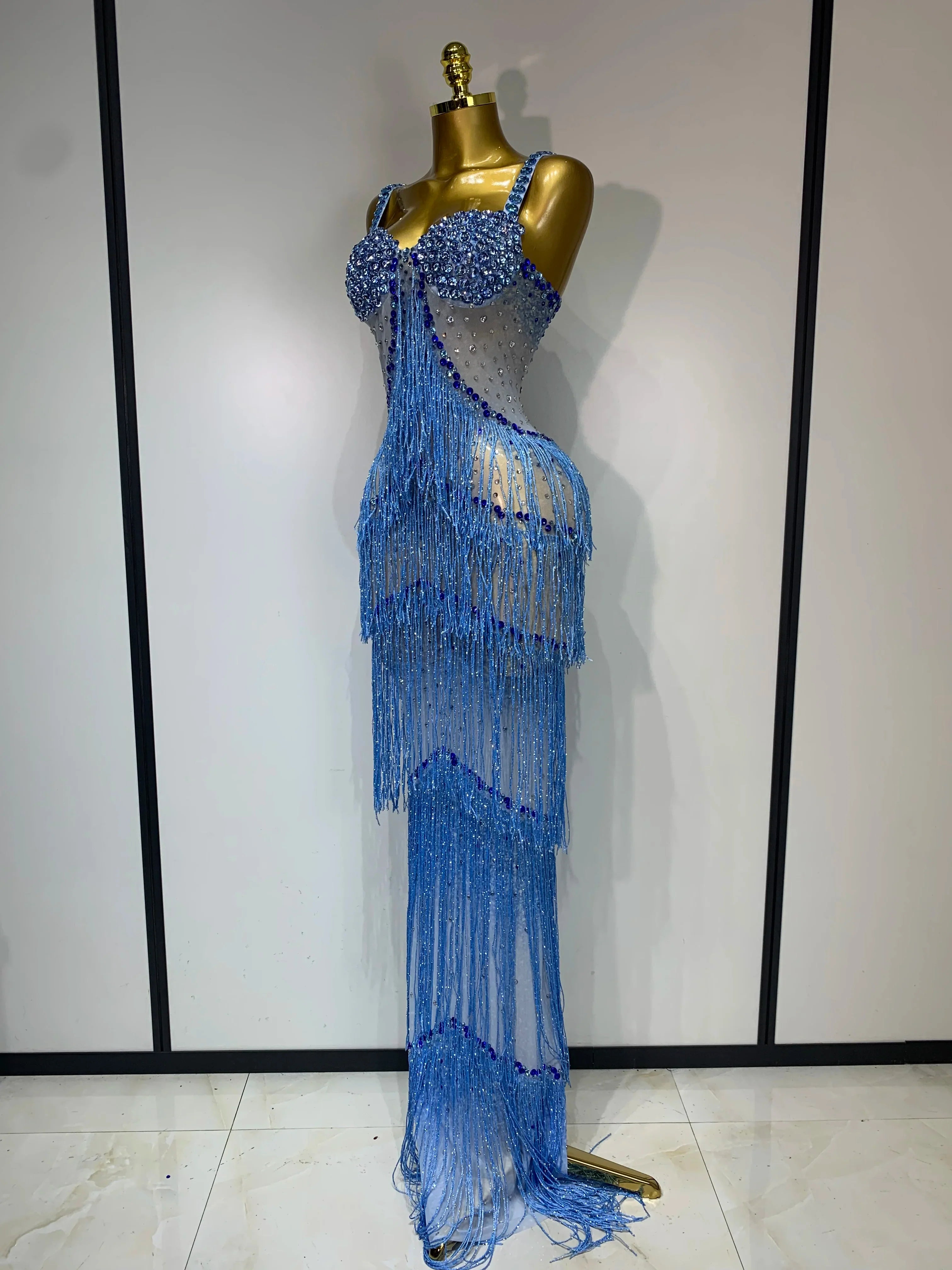 Charline Rhinestone Fringe Maxi Dress