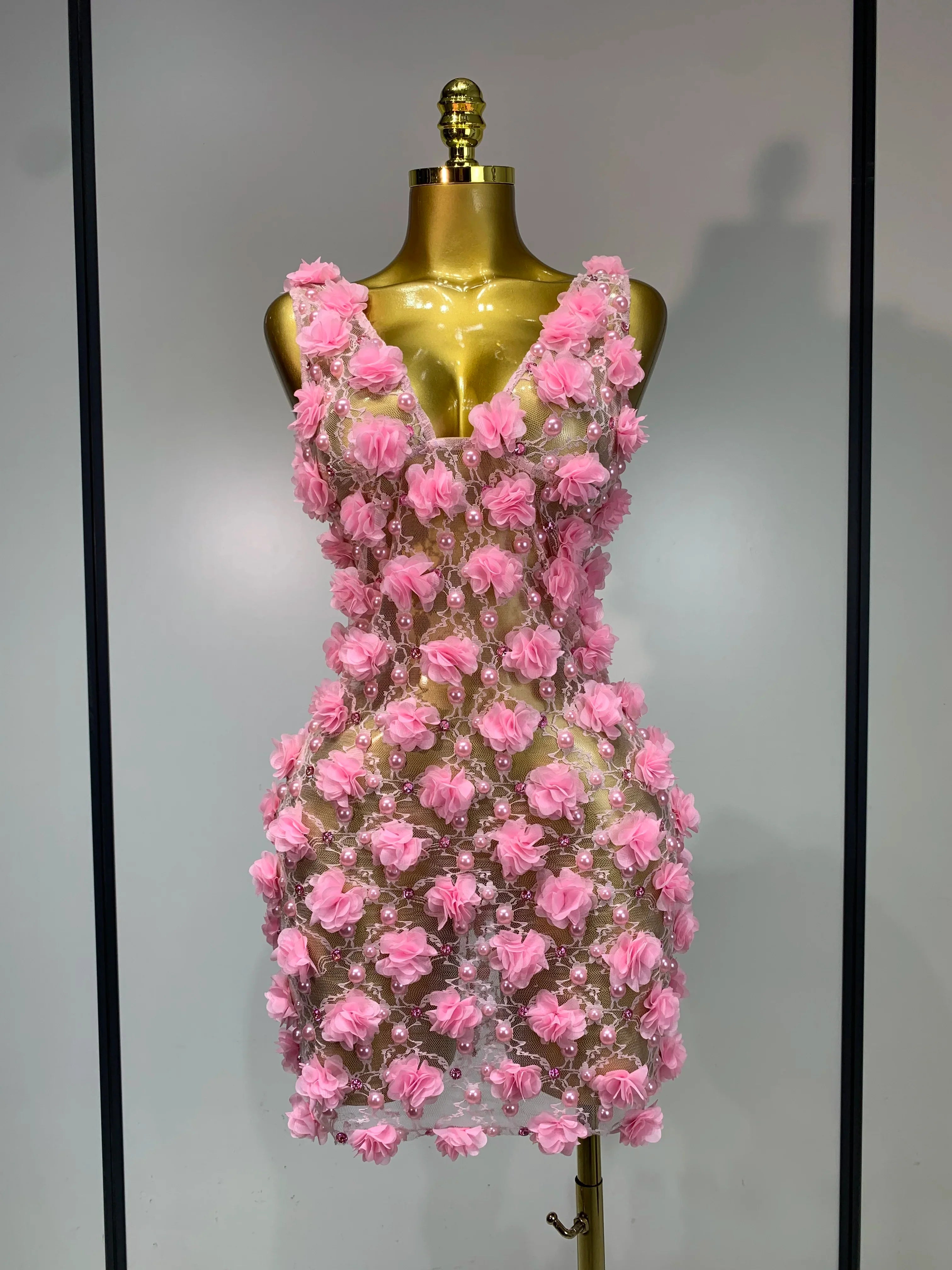 Flower Pearls Mini Dress