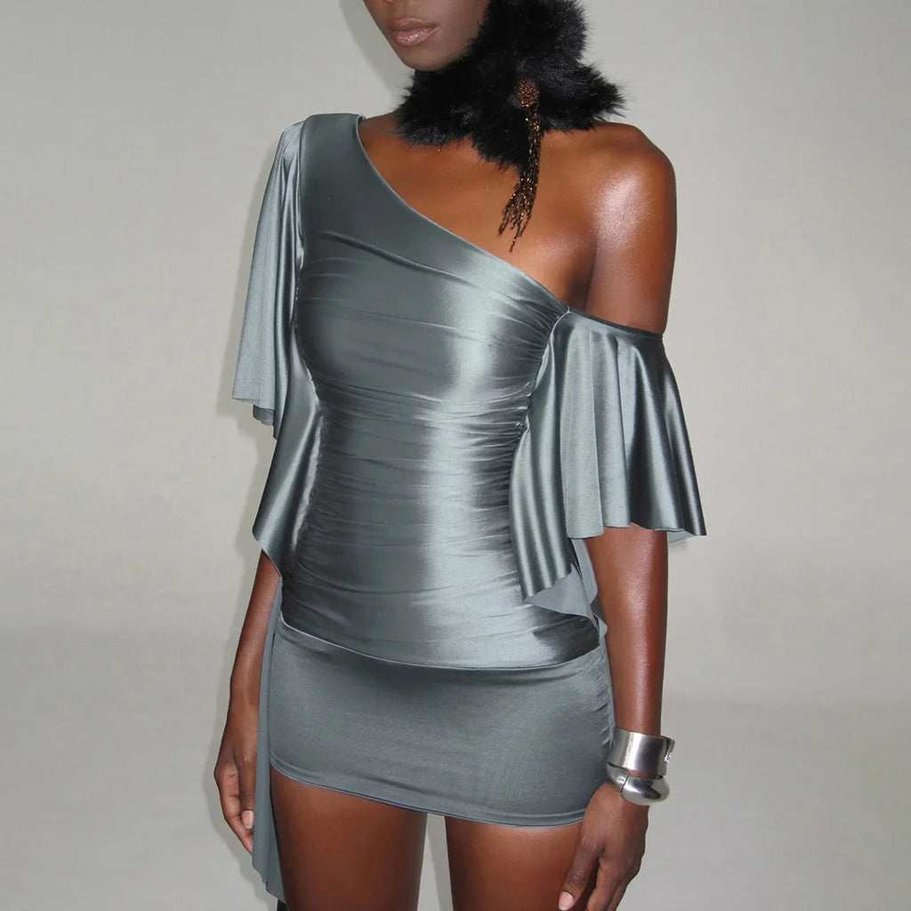 One Shoulder Ruffle Mini Dress
