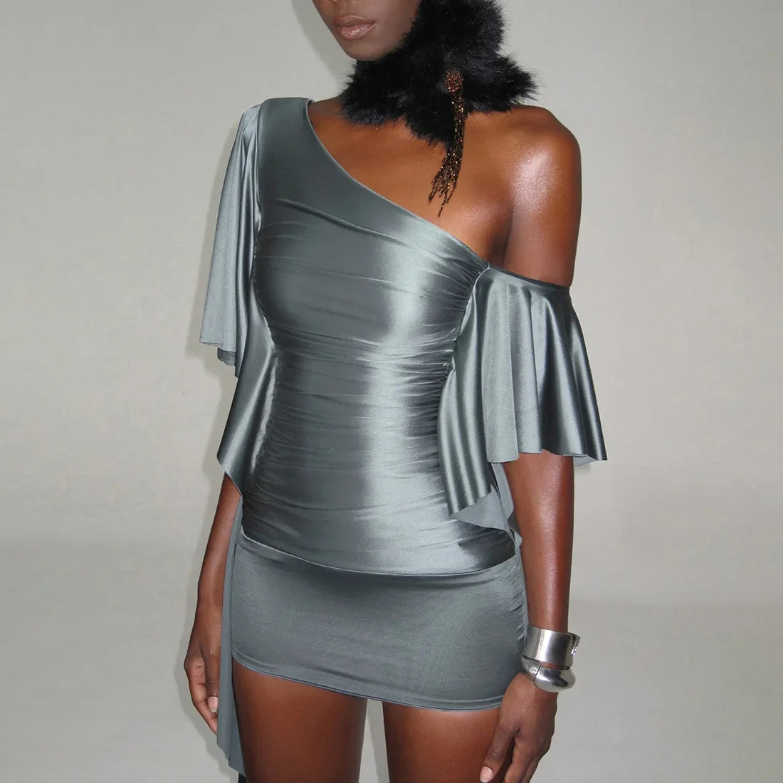 One Shoulder Ruffle Mini Dress