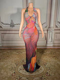 Opulent Crystal Backless Dress MULTI