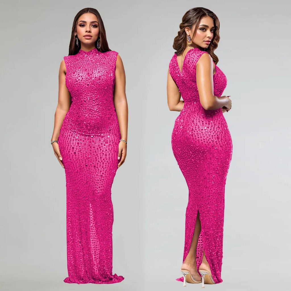 Hot Rhinestone Bodycon Maxi Dress
