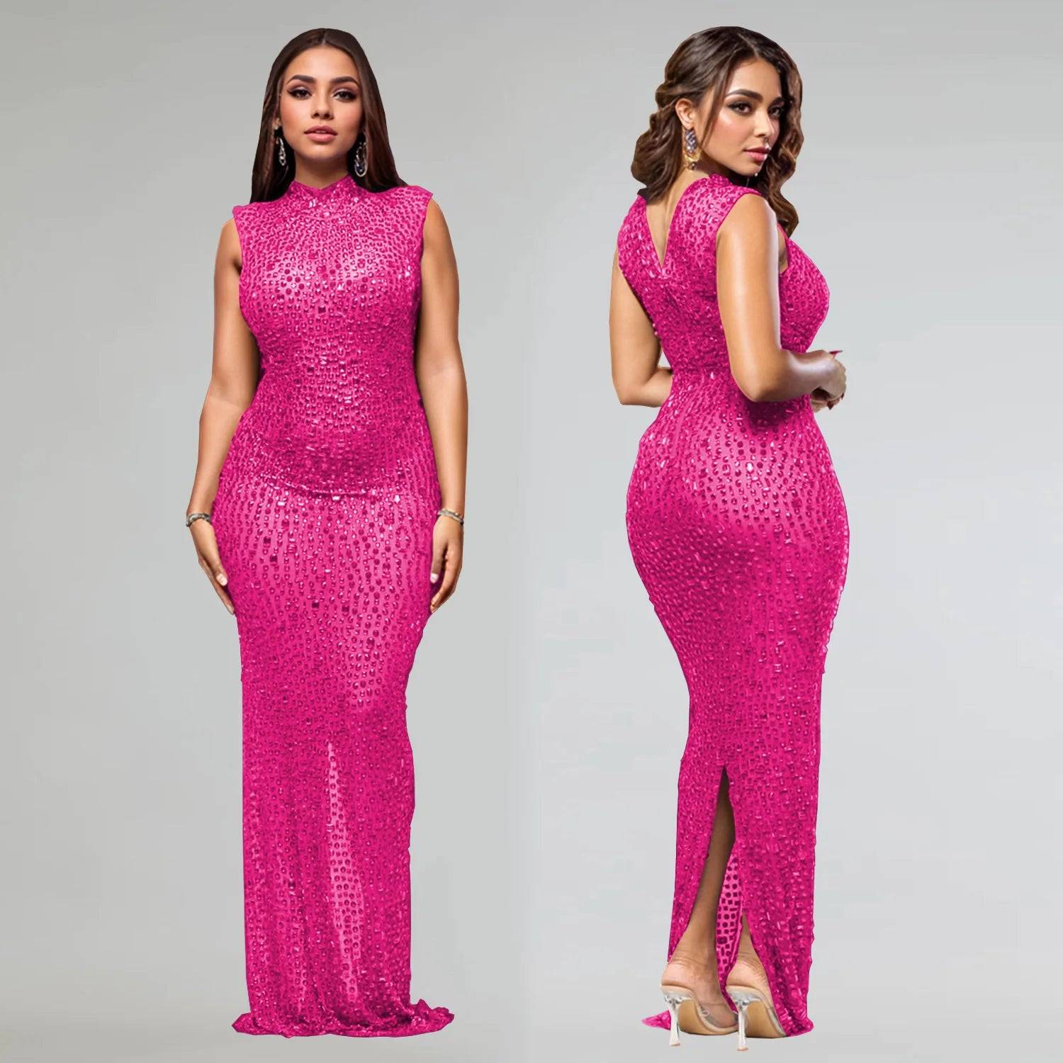 Hot Rhinestone Bodycon Maxi Dress