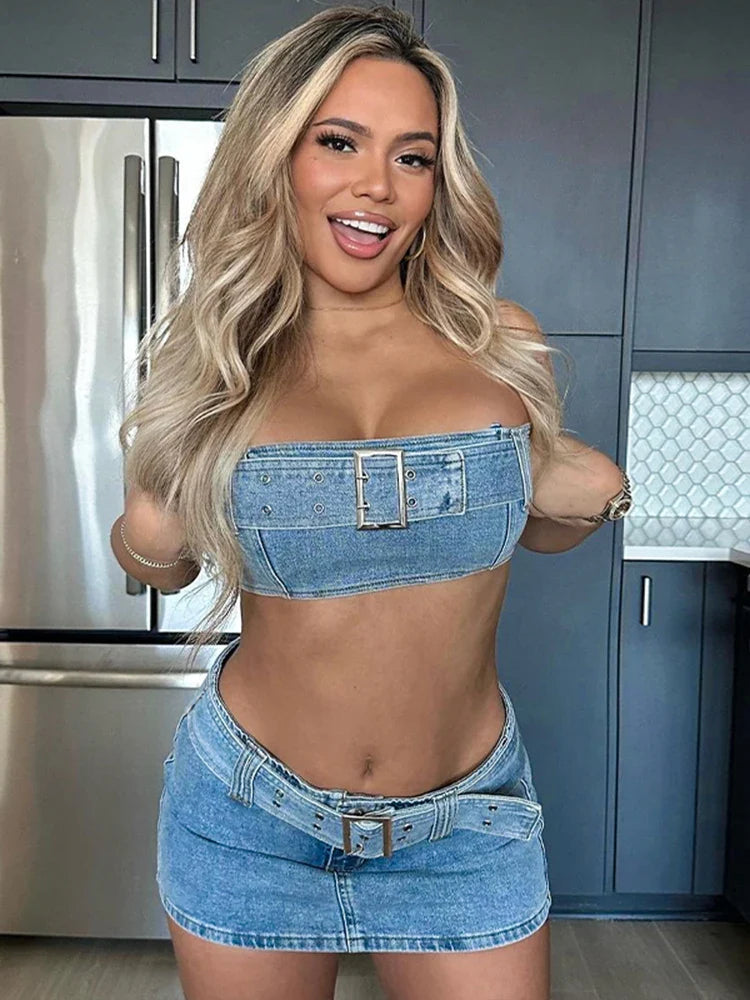 Lisa Denim Skirt Set