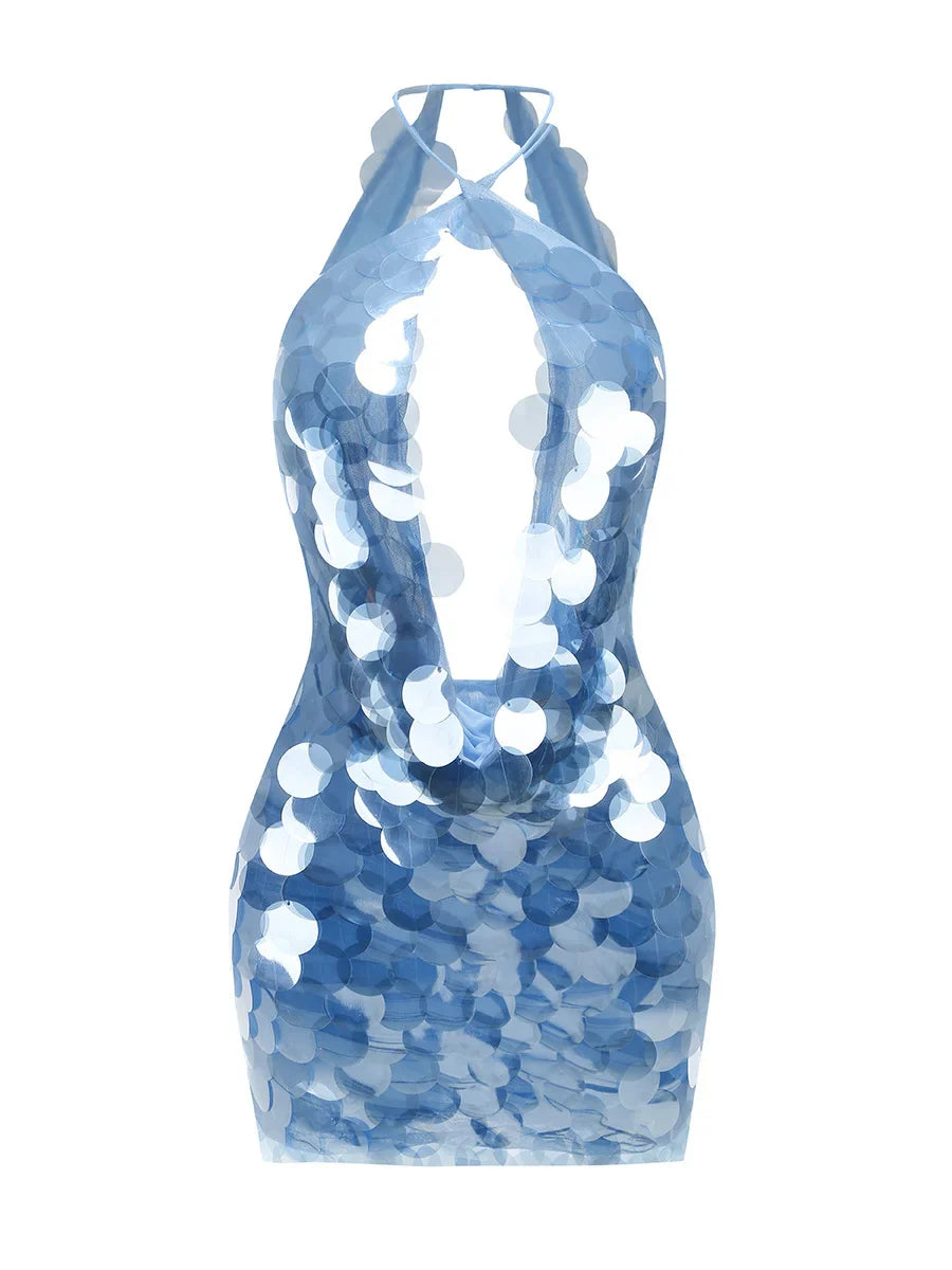 Shimmer Sequin Mini Dress Blue