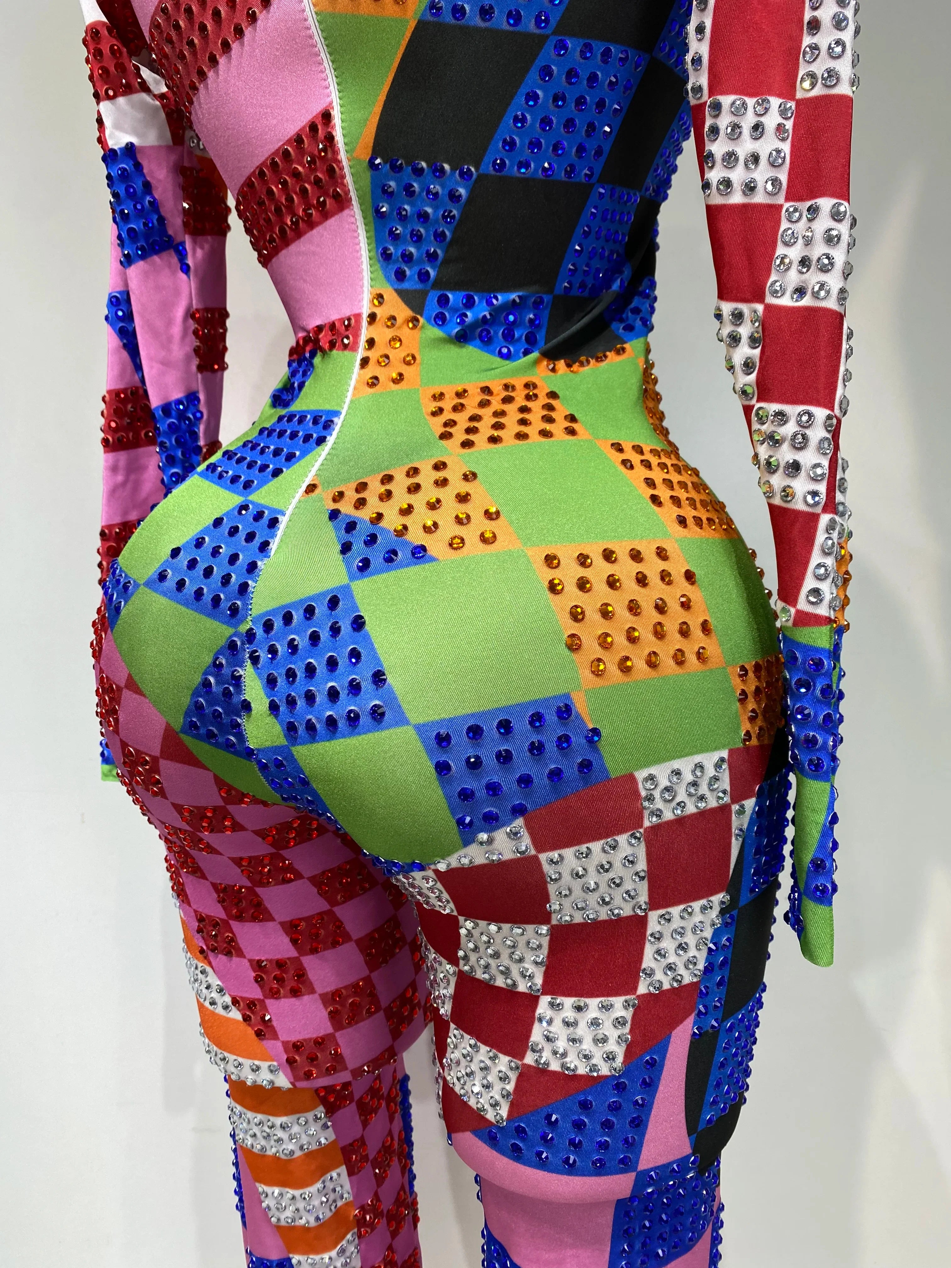 Colorful Print Rhinestone Jumpsuit