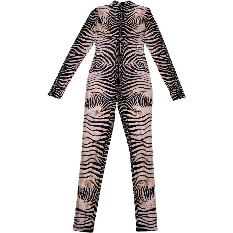 Zebra Print Mesh Jumpsuit