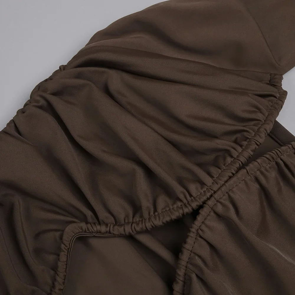 Brown Ruched Maxi Dress