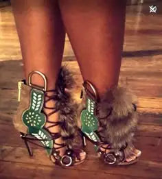 Vintage Furry Heeled Boots as pic 12cm heel 2