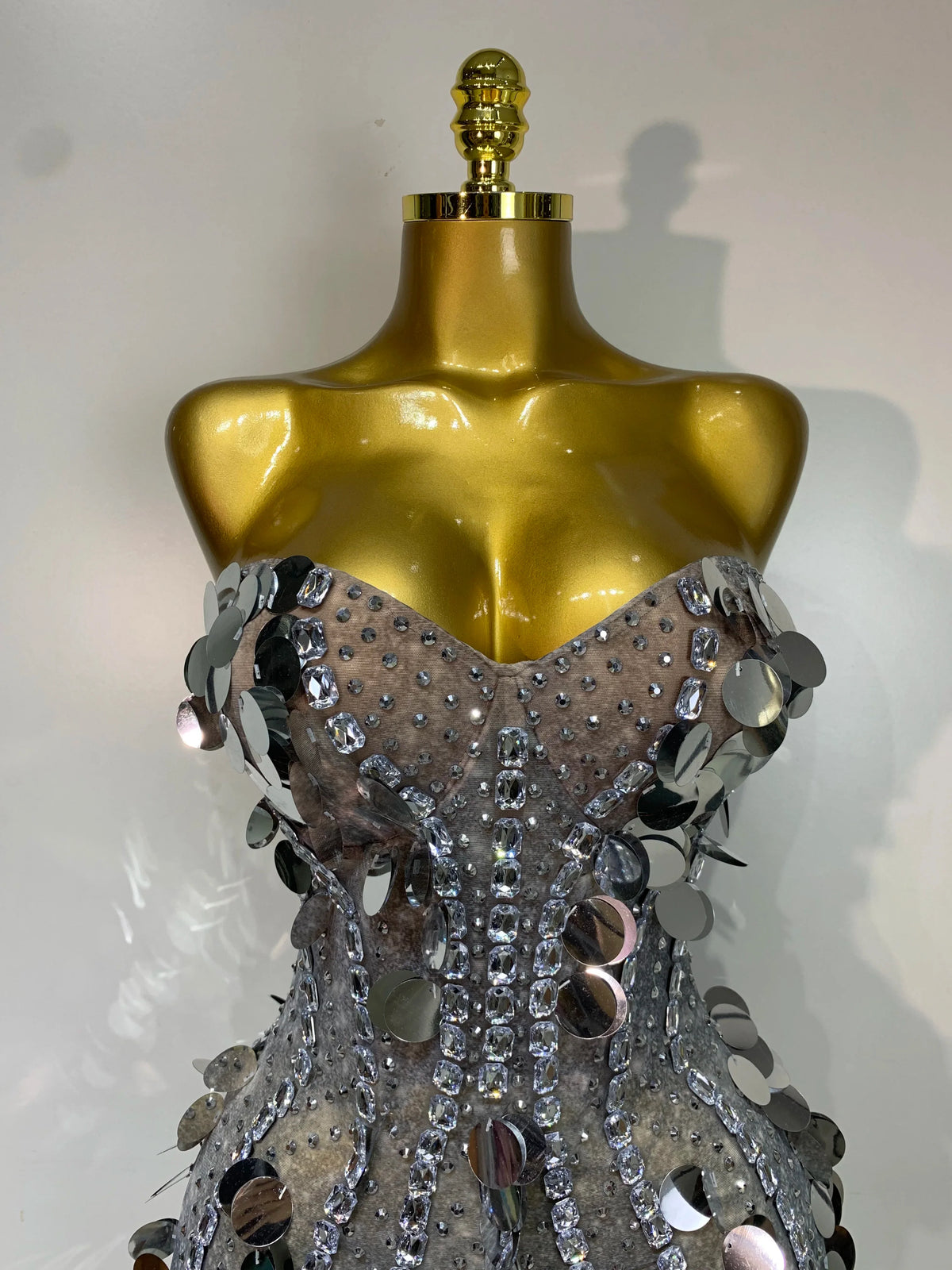 Silver Rhinestone Sequins Mini Dress