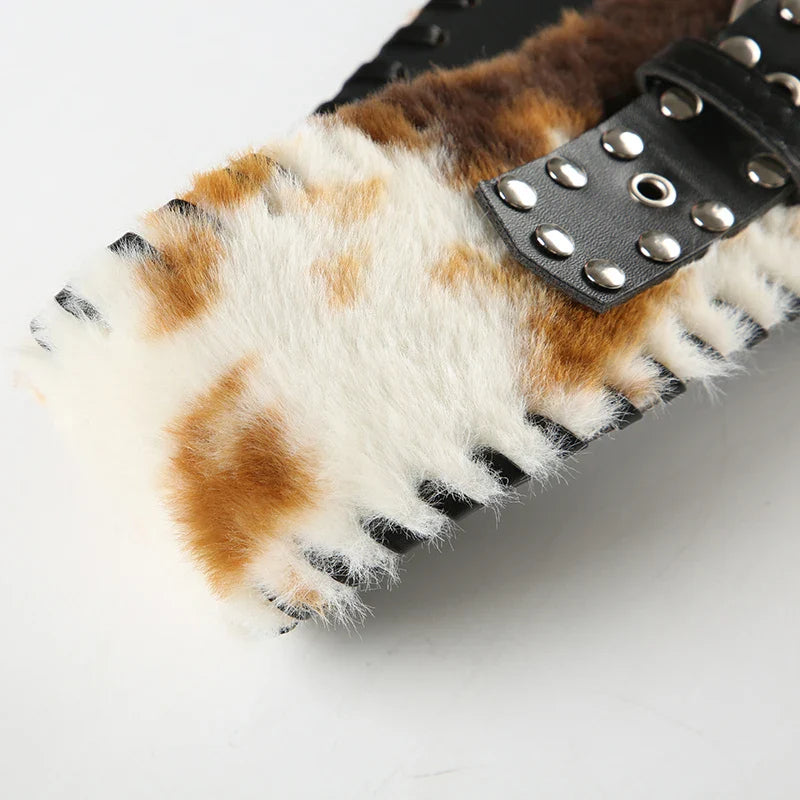 Cow Leather Fur Belt