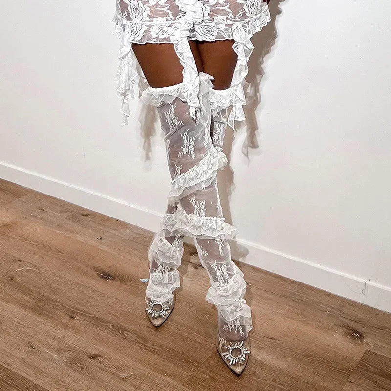 Lace Ruffles Tassel Dress Set