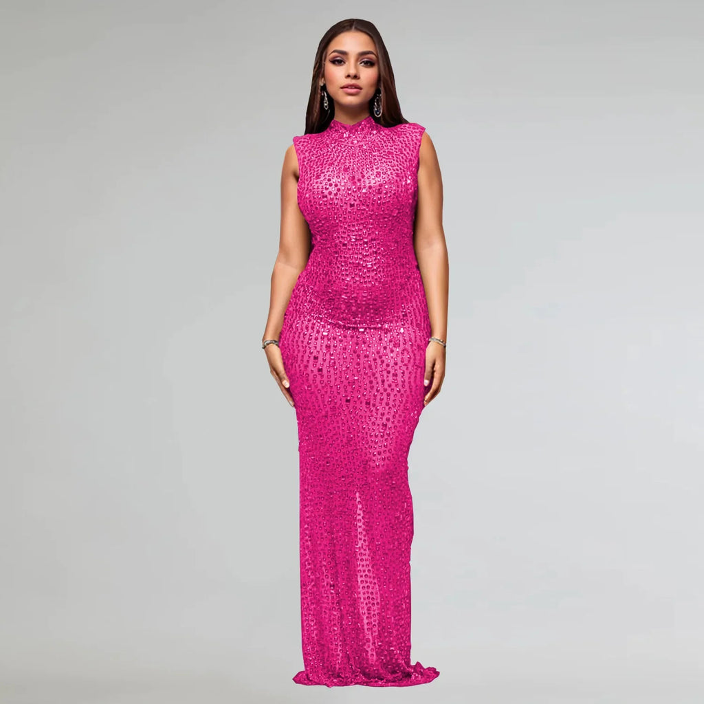 Hot Rhinestone Bodycon Maxi Dress