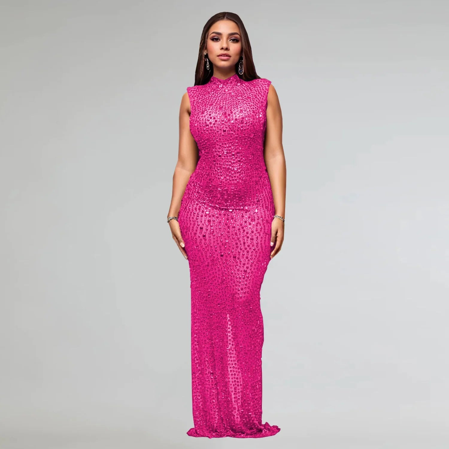 Hot Rhinestone Bodycon Maxi Dress