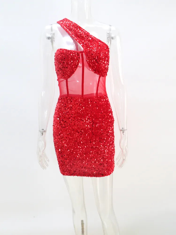 Kyra Sequin Mini Dress Red
