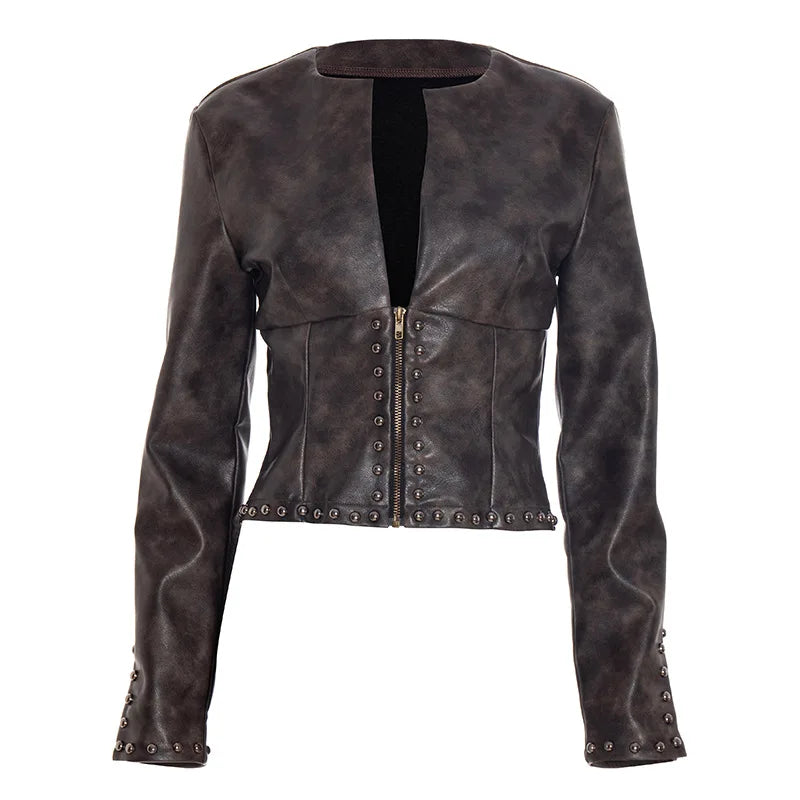 Chrome Studded Leather Crop Jacket