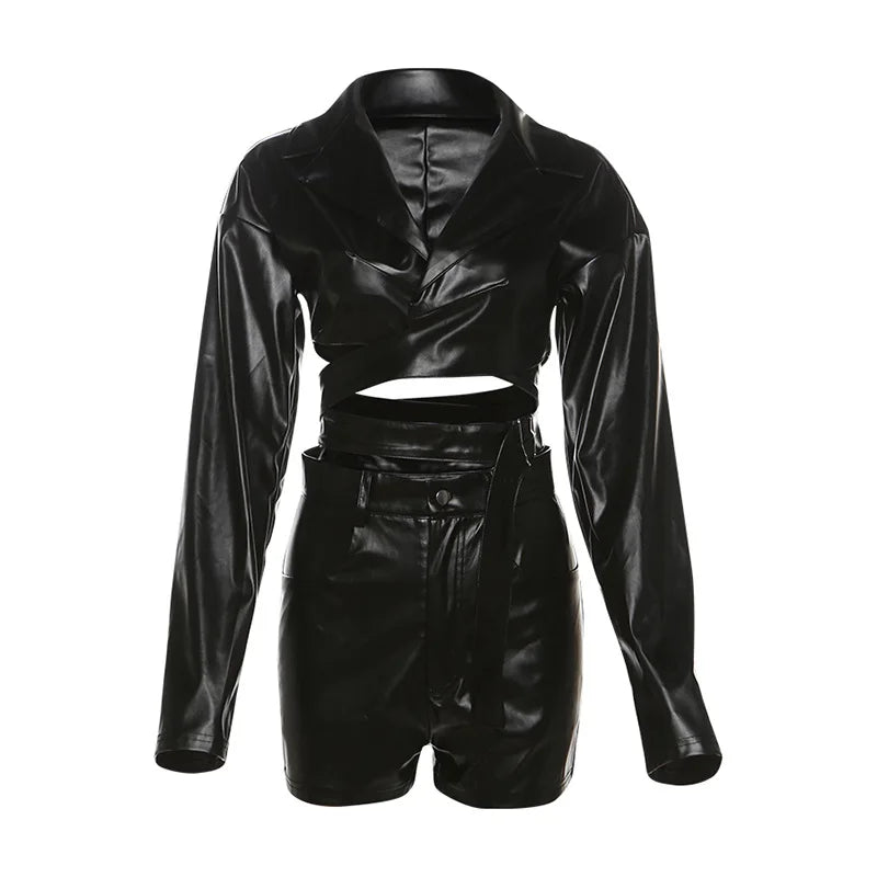 Black Leather Short Set