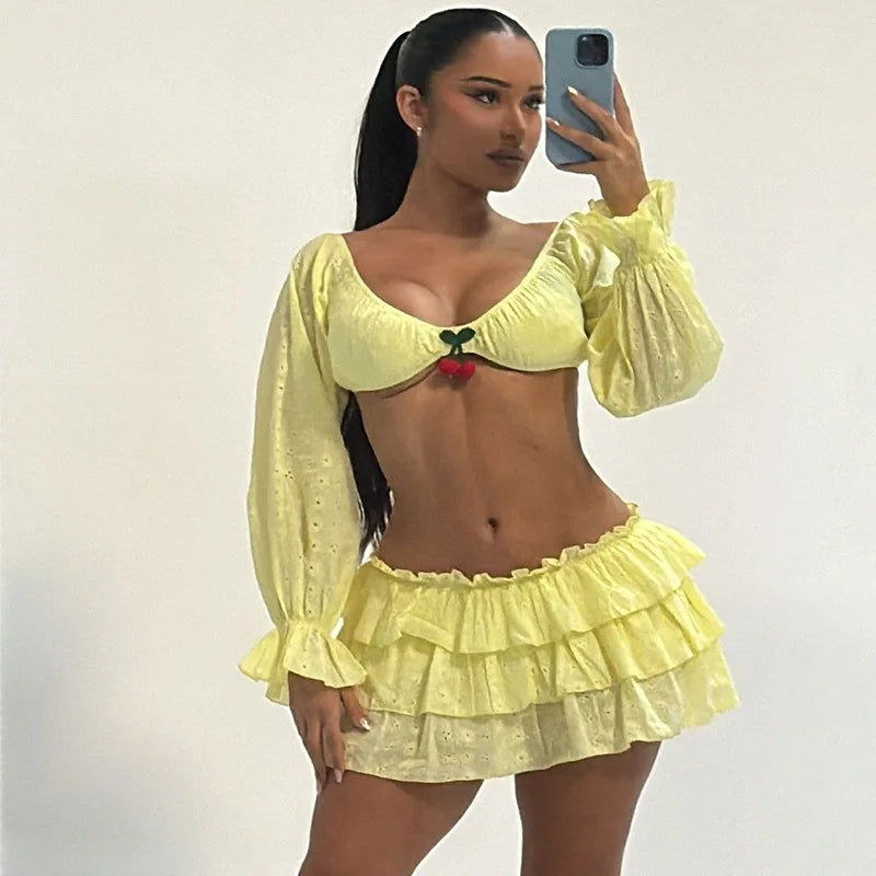Cherry Tiered Skirt Set