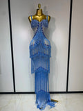 Charline Rhinestone Fringe Maxi Dress SKY BLUE