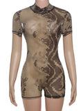 Lorine Mesh Backless Romper Khaki